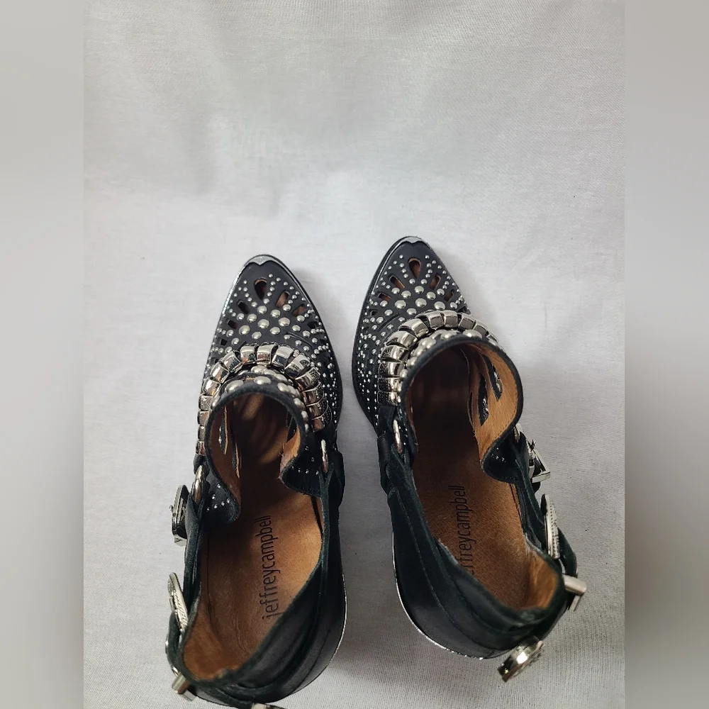 Jeffrey Campbell Calhoun Ankle Boot Black Silver Metal Studded Leather Sz 6 - Picture 5 of 11